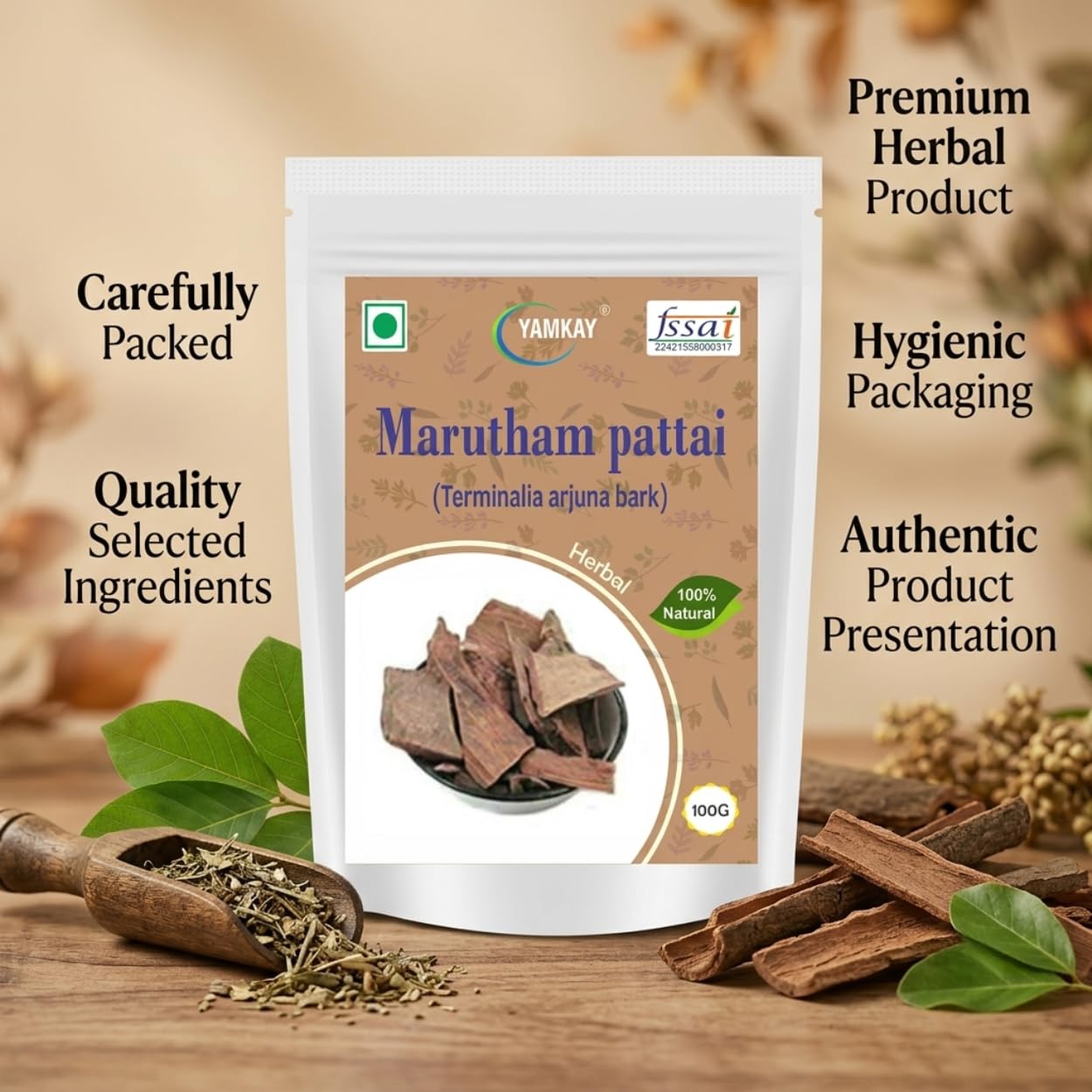 Yamkay Terminalia arjuna bark Marutham pattai Neer Maruthu Thella Maddi 100 gm — Amazon image 4