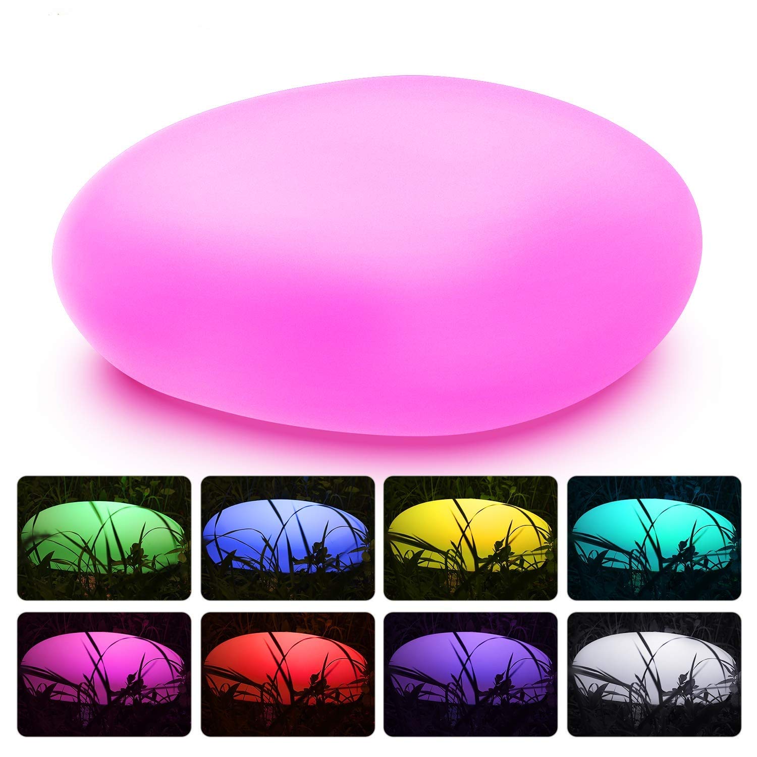 Velamp Stone Sasso Luminoso LED RGB a Ricarica Solare 40cm, IP66, con Telecomando. Scelta tra Bianco e 7 Colori. Wireless. per Giardino, terrazzo, Piscina