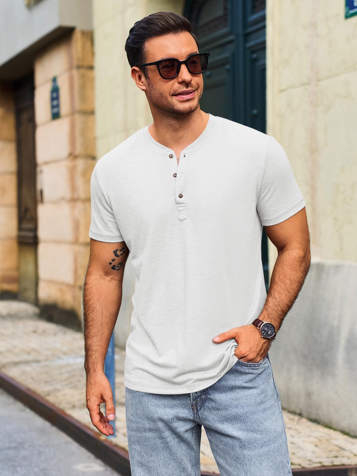 Runcati Męski T-shirt z krótkim rękawem, Henley, na lato, regularny krój, top, okrągły dekolt, jednokolorowa, basic, casualowa, z listwą guzikową