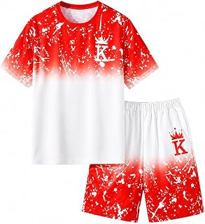 Boys Clothes Tie-Dye Letter Print Top + Casual Shorts 2PC Set Boys Summer Outfit Set for Aged 7-14