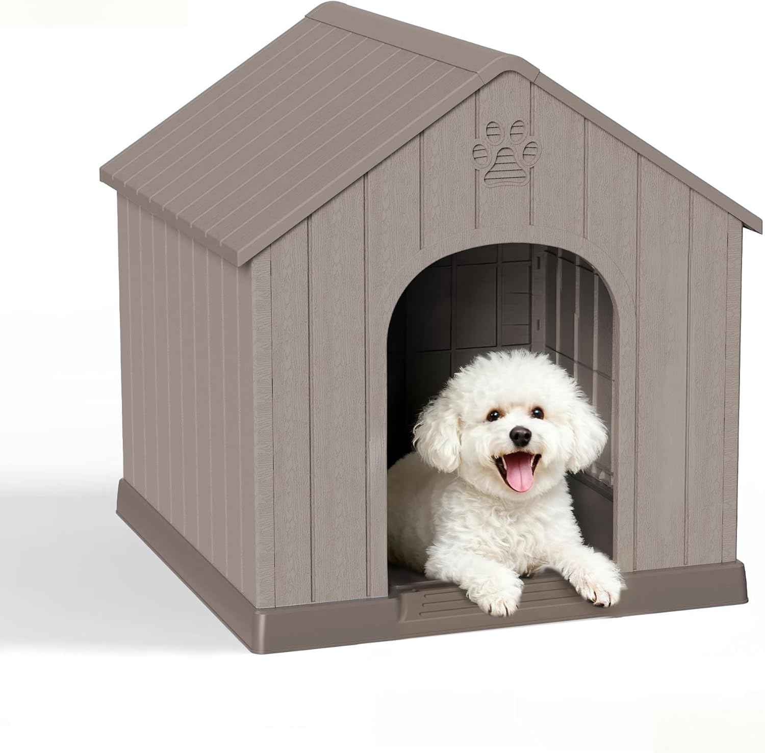 Dog House Resin Small Dog Houses with Enhanced Airflow Hidden Air Vents Durable Stable Base Elevated Floor Easy to Assemble for Outdoor Indoor, Grey