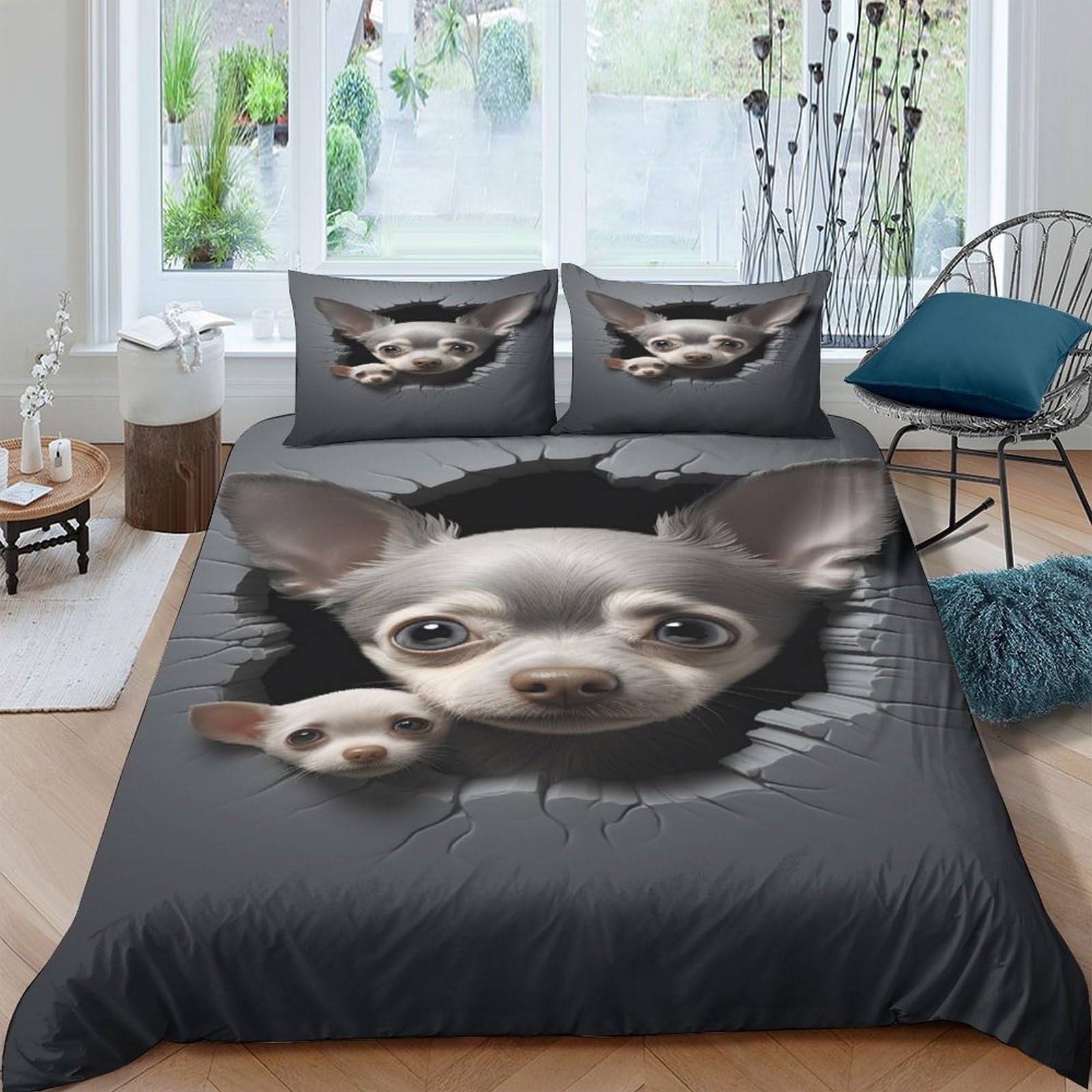 Ctjqhvkz Style-6 3D Printed Chihuahua Dog Fitted Sheet Microfiber Soft Non-Slip Cartoon Pet Bed Cover Bedroom Decor Machine Washable Single（135X200cm）
