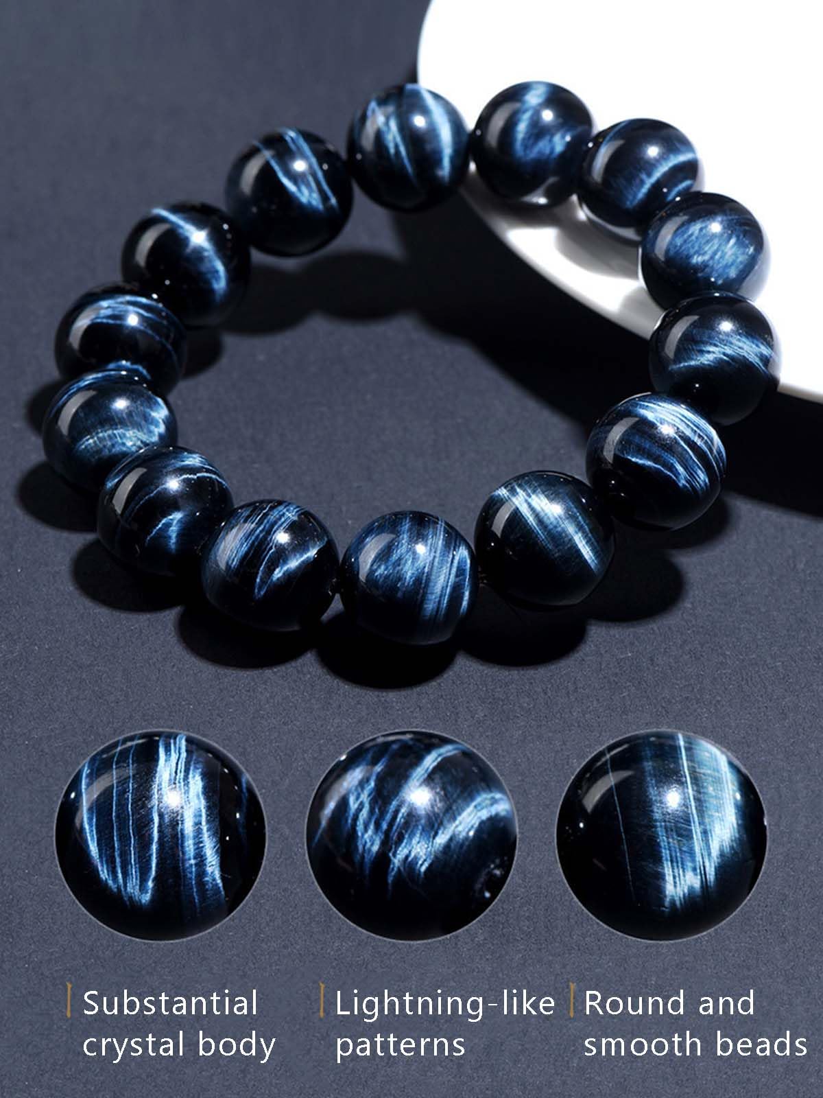 Pulsera con Cuentas de Cristal de Ojo de Tigre Azul Genuino