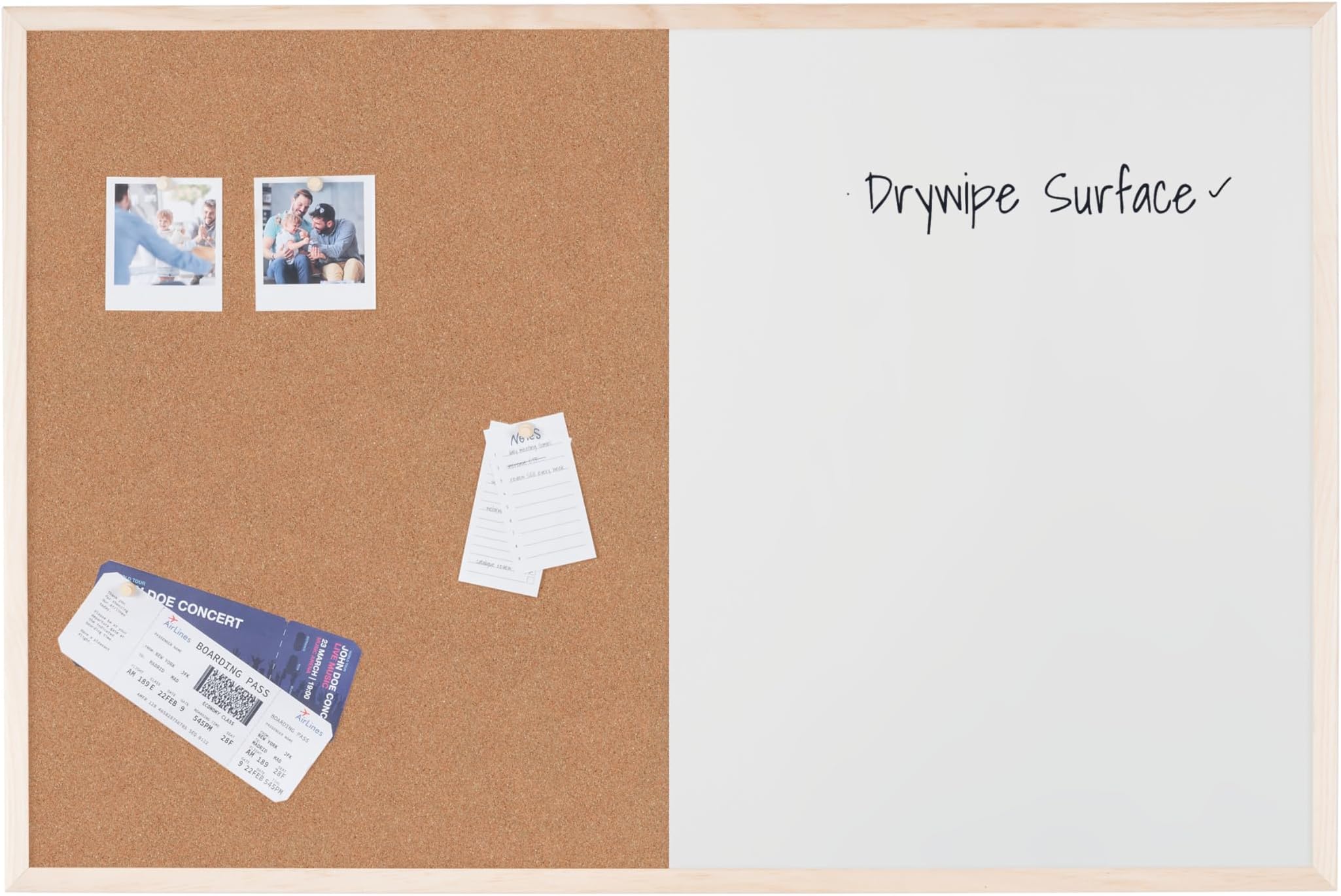 Bi-Office Budget Wood Frame Combination Board, Cork And Whiteboard Dry Wipe Memo Board, 90 x 60 cm