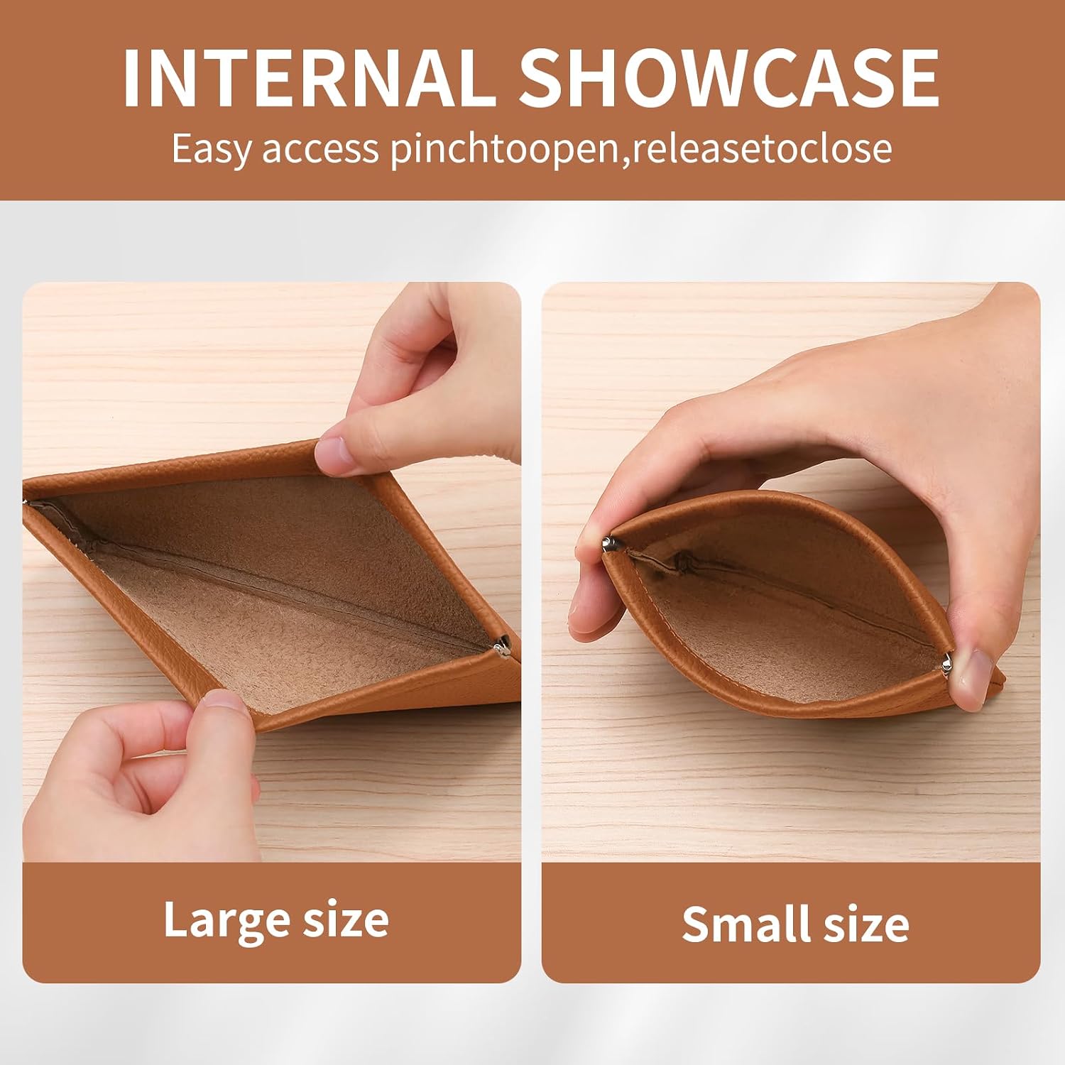 2PCS Genuine Leather Mini Cosmetic Bag for Travel, Genuine Leather Pocket Cosmetic Bag for Purse Genuine Squeeze Coin Purse Waterproof Portable Zipperless Self-Sealing image 2
