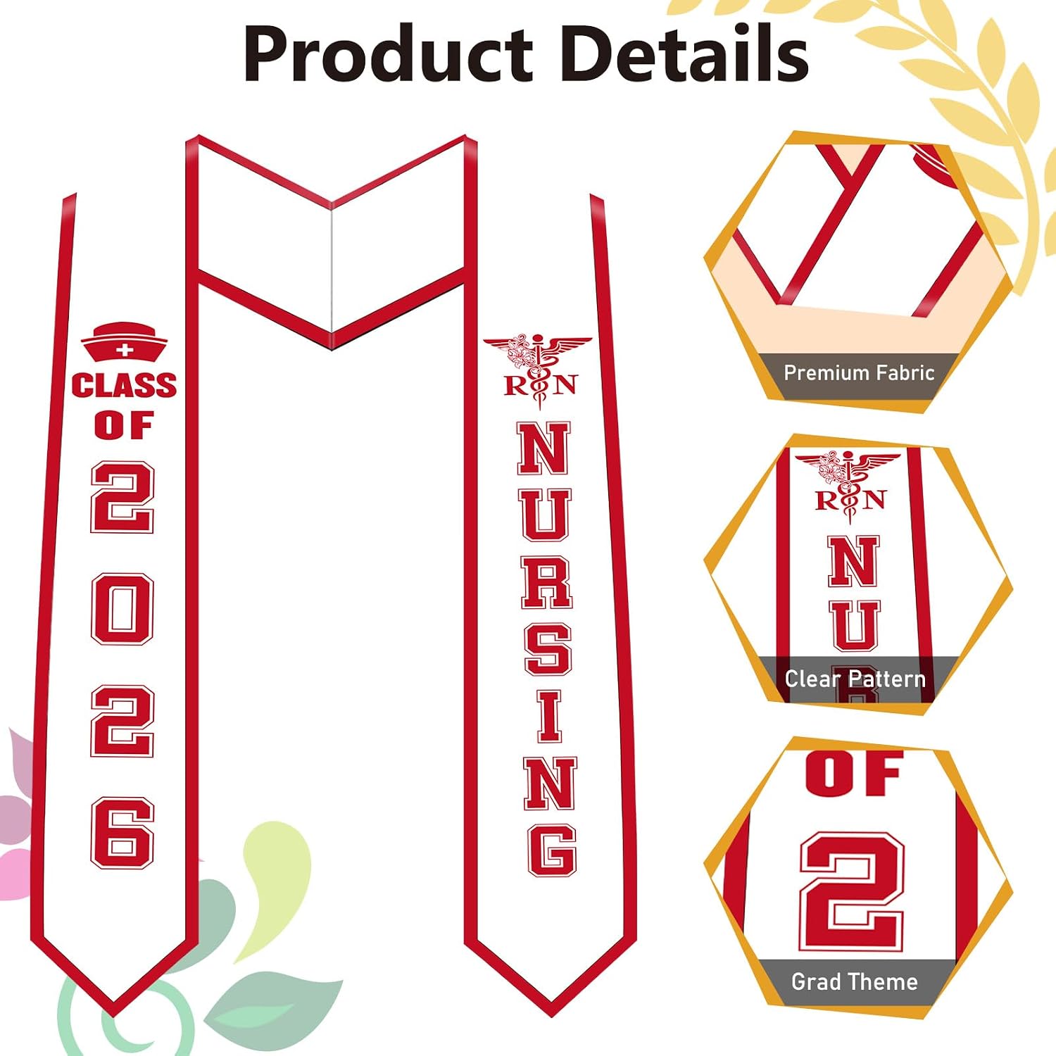 Nursing Graduation Stole Class of 2026, RN Ceremony Sash, Nurse School Scarf for Women Men, Medical Graduation Stole