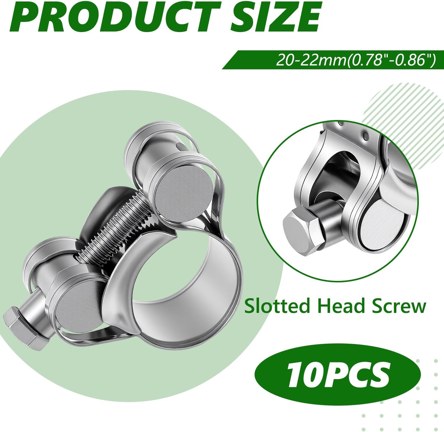 10 Pack T-bolt Hose Clamps Kit 20-22 mm Od Heavy Duty Adjustable 304 Stainless Steel T-slot Clamp for Radiator Constant Tension Exhaust
