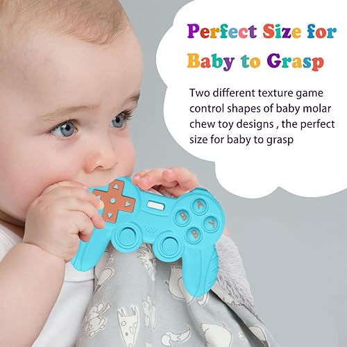 Miniatura 6 de BIGSPINACH Mordedor de videojuegos para bebé, juguete divertido para la dentición del bebé, controlador de jugadores (azul)