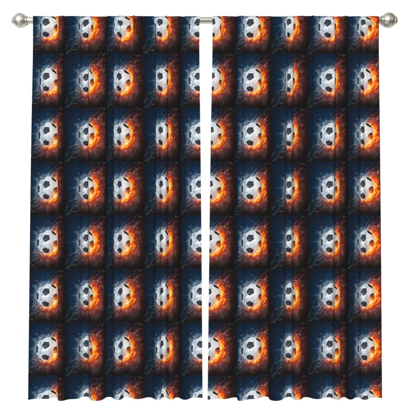 InOmak Football In Water And Fire, 2 Panels Window Curtains 52 x 84 Inch Blackout Curtains for Living Room Bedroom