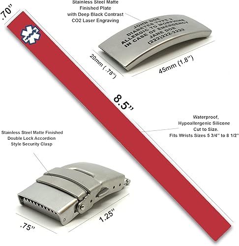 Miniatura 4 de Pulsera médica - Pulsera de identificación - Pulseras de alerta médica para hombres - Pulsera de alerta médica - Pulsera de alerta médica - Pulseras