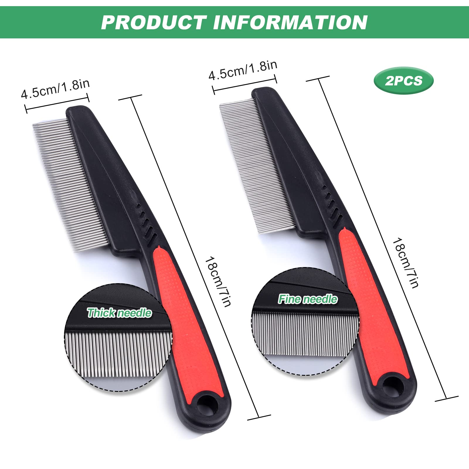 Lice Flea Comb Lot de 2 peignes anti-puces professionnels pour chiens et chats Peigne à poux Peigne à poussière Peigne à puces Peigne à dents grossières et fines en acier inoxydable