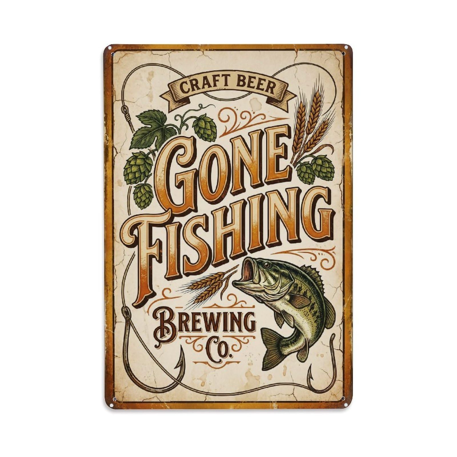 Gone Fishing Fishing Escape Vintage Metal Tin Sign Plaque Wall Decor for Cafe, Club, Garden Metal Poster 8x12Inch
