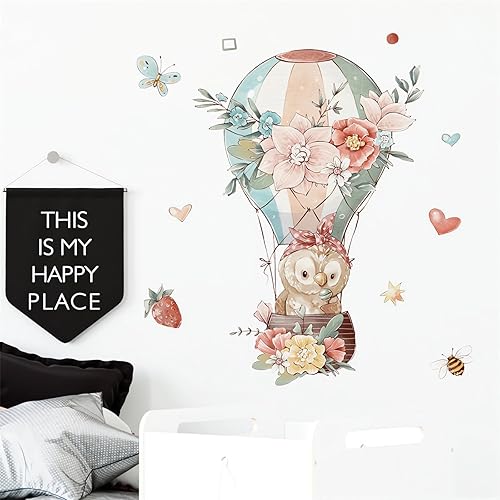 Miniatura 2 de Calcomanías de pared de globo de aire caliente con diseño de búho bebé, diseño de mariposa, abeja, fresa, caricatura, animal, vinilo extraíble,