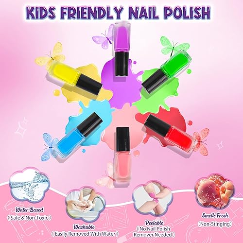 Miniatura 3 de Juego de esmaltes de uñas para niñas, kit de arte de uñas de 14 piezas con secador de uñas, kit de esmalte de uñas no tóxico y uñas postizas para