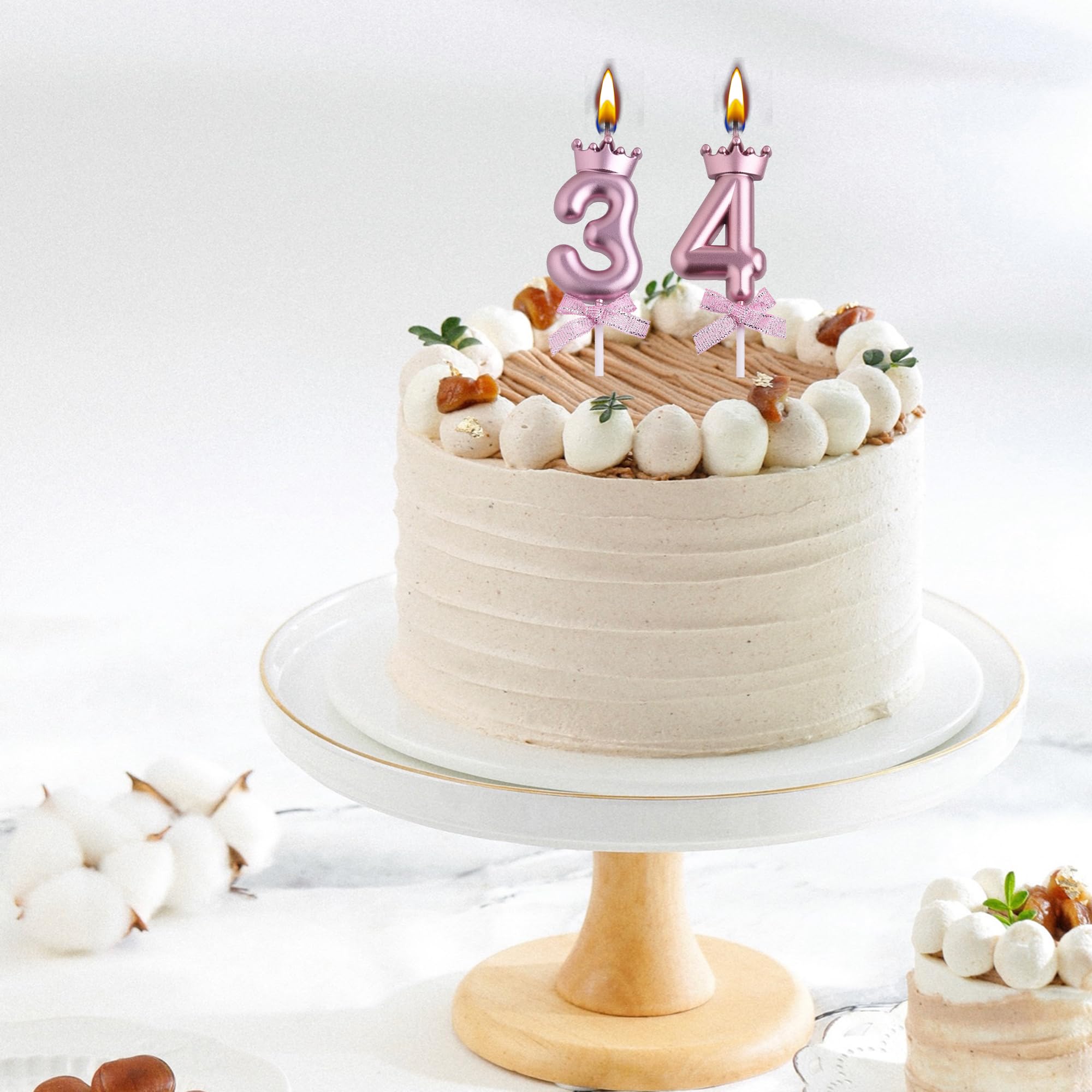 Velas de cumpleaños 34 y 43, velas de cumpleaños con números de 43 a 34 años, decoración de pastel de feliz cumpleaños, regalos para mujeres y hombres (oro rosa)