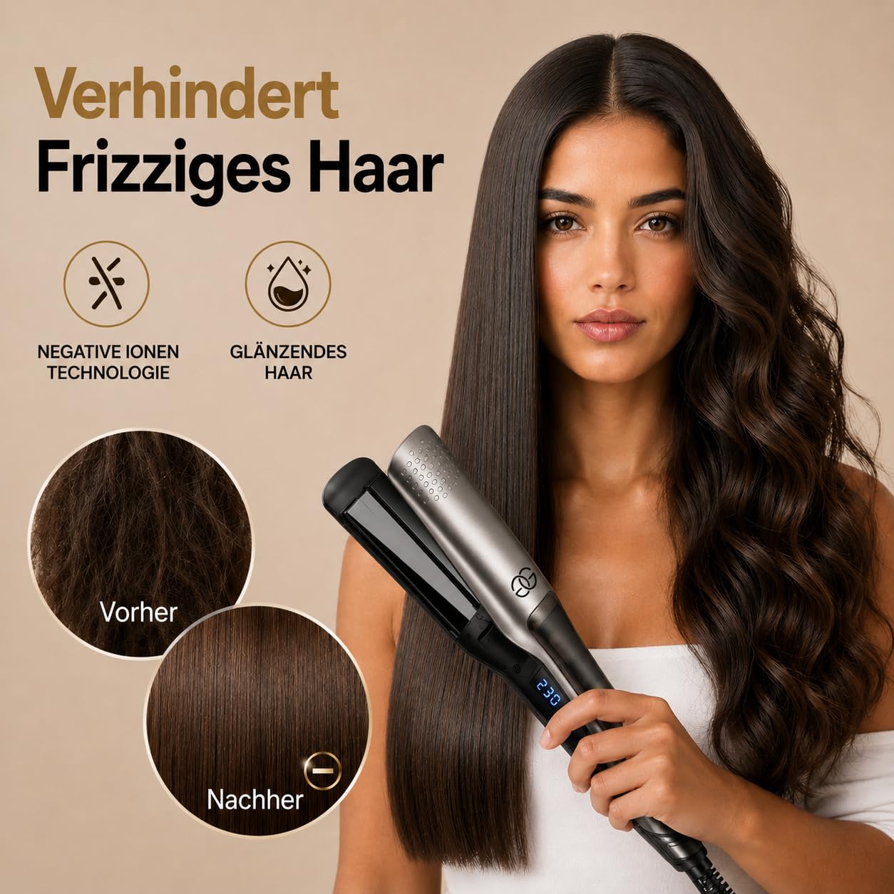 Glätteisen 2-in-1 Professionelles Haarglätter Lockenstab Golden Goods - Dampf & 42mm Breite Titanplatten Keramikbeschichtigung, LCD-Display, 25s schnelles Aufheizen &10 Temperaturstufen 100°C-230°C