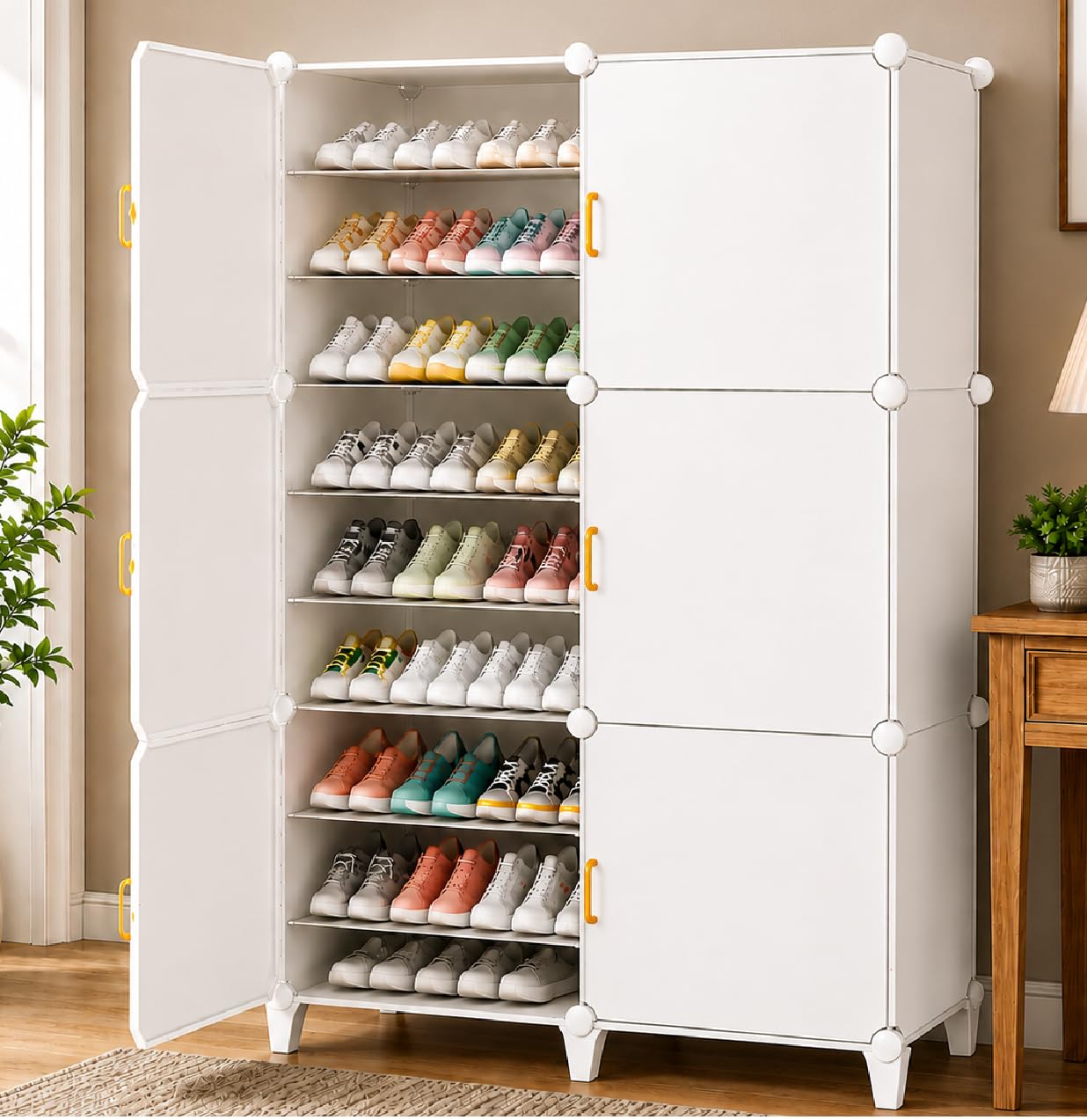 RYUGA Shoe Rack Plastic for Home with Door | 18-Tier Stackable Shoe Organizer | Holds 36 Pairs | DIY Modular Shoe Cabinet | Waterproof & Dustproof | Chappal Slipper Stand for Bedroom, Entryway-image-49
