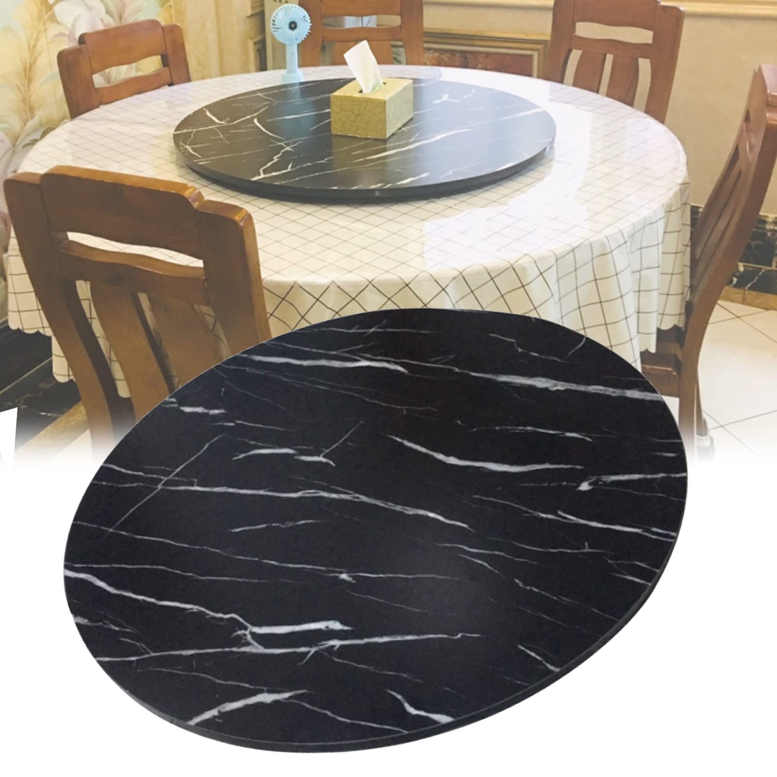 Drehteller aus Holz, rund, Serviertablett für Küche, Esstisch, einfaches Teilen von Lebensmitteln, drehbare Tischplatte, perfekt für Partys (Farbe: Schwarz)