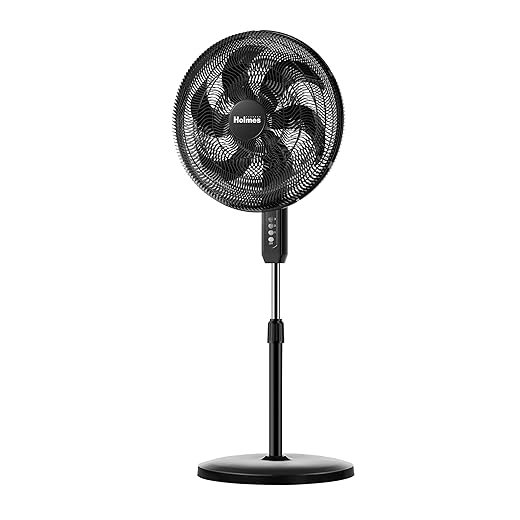HOLMES BIG BREEZE 16" Stand Fan, Powerful Airflow, 80° Oscillation, 3 Speeds, 6 Blades, Adjustable Height, 30° Head Tilt, Ideal for Home, Bedroom, Gym or Office, Black