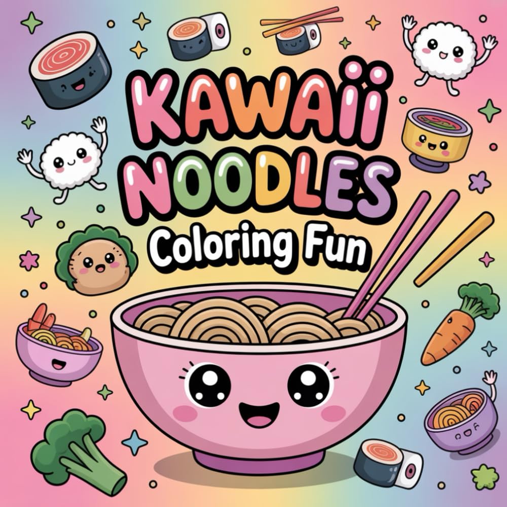 Kawaii Noodles Coloring Fun: cute noodle coloring book, kawaii food art, fun coloring pages for kids, relaxing coloring book for adults, kawaii art ... coloring book, food-themed coloring fun