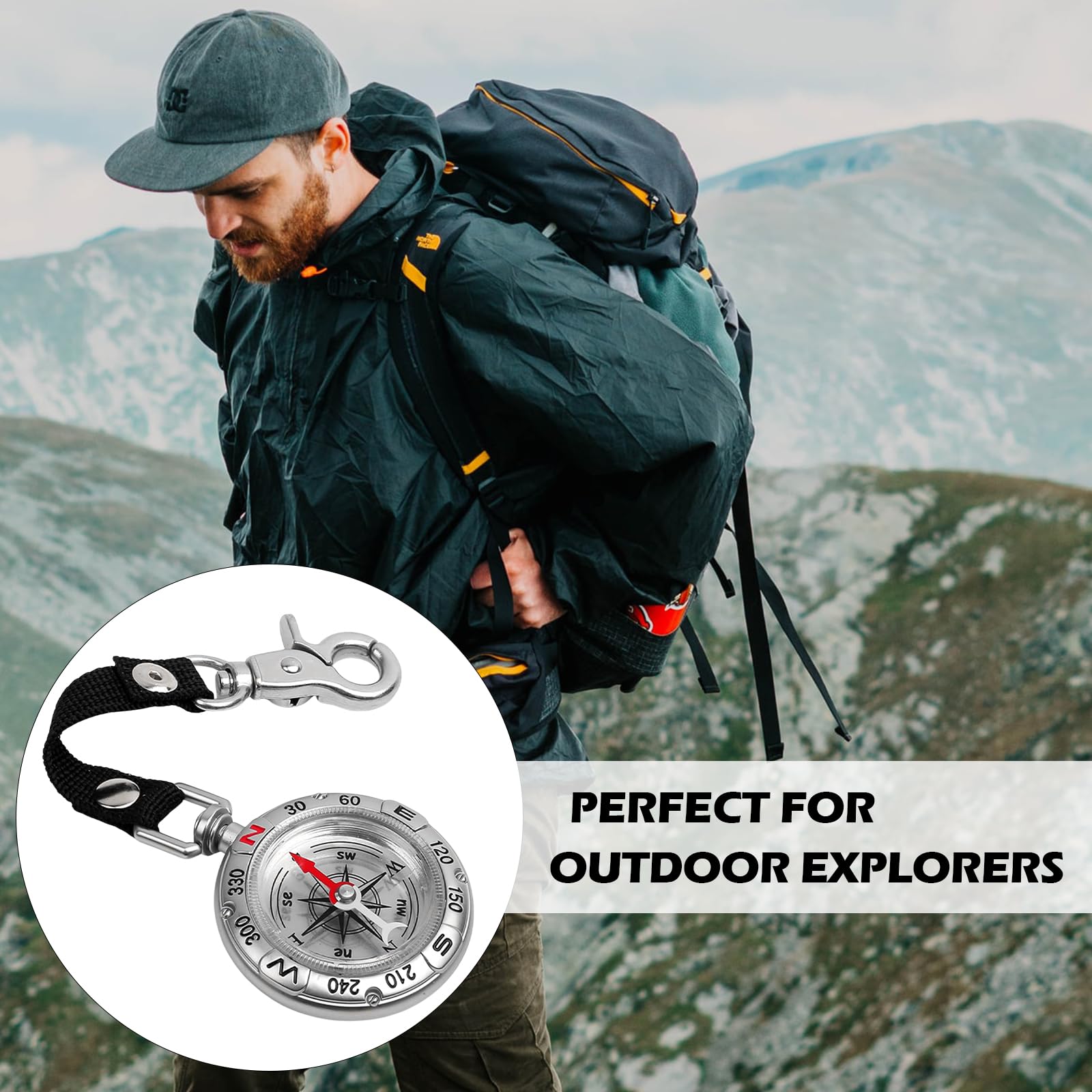 Boussole portable vintage avec mousqueton pour alpinisme randonnée