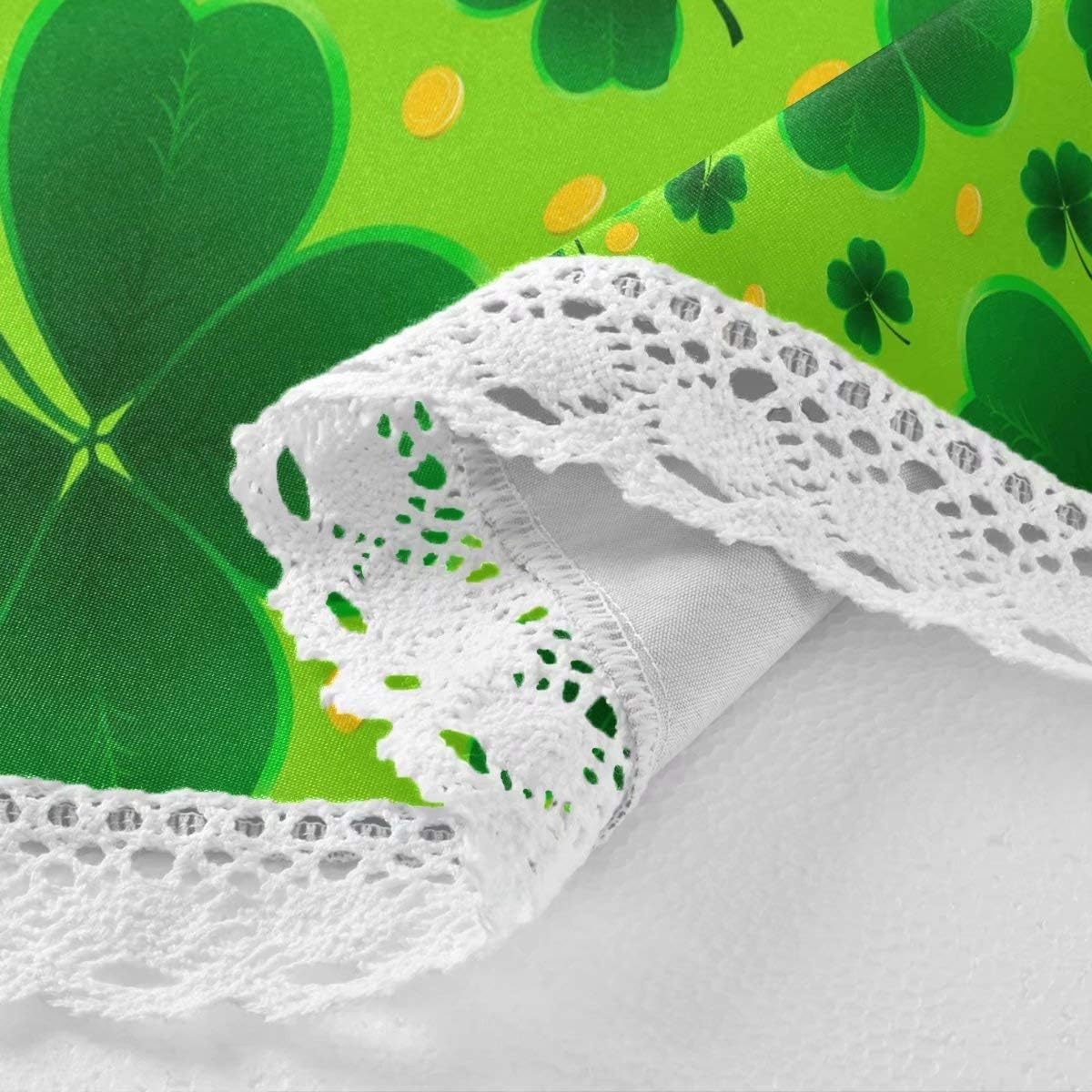 Up To 40% OFF Happy St.Patrick Day Shamrock Round Tablecloth Golden Coin Green Clover Floral Table Cloth Cover Mat Lace Washable Polyester 60 Dining Decorative for Holiday Home Party Wedding Picnic