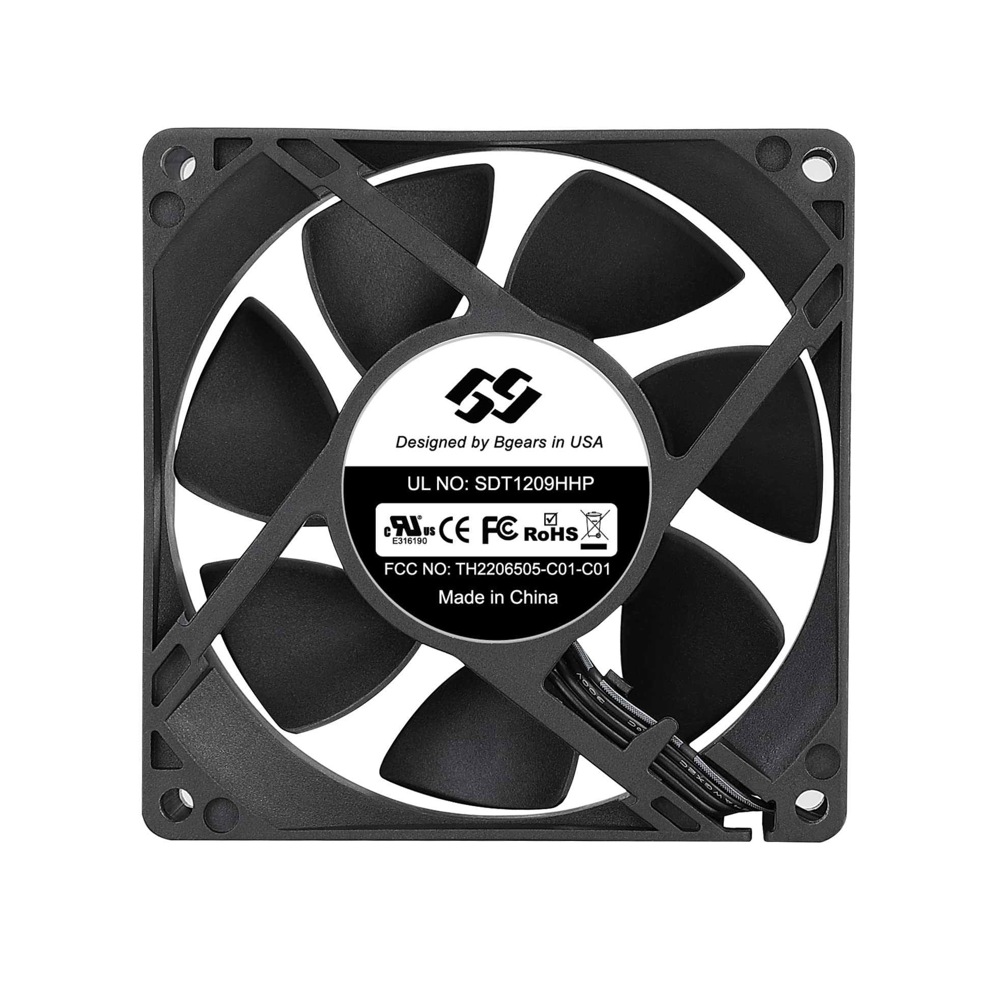 Bgears b-BlasterPWM - Ventilador PWM de alta velocidad de 90 mm con 2 bolas de 1200 a 5000 RPM con 118 CFM. Ventilador PWM de alta velocidad certificado UL, CE, FCC, RoHS, Reach