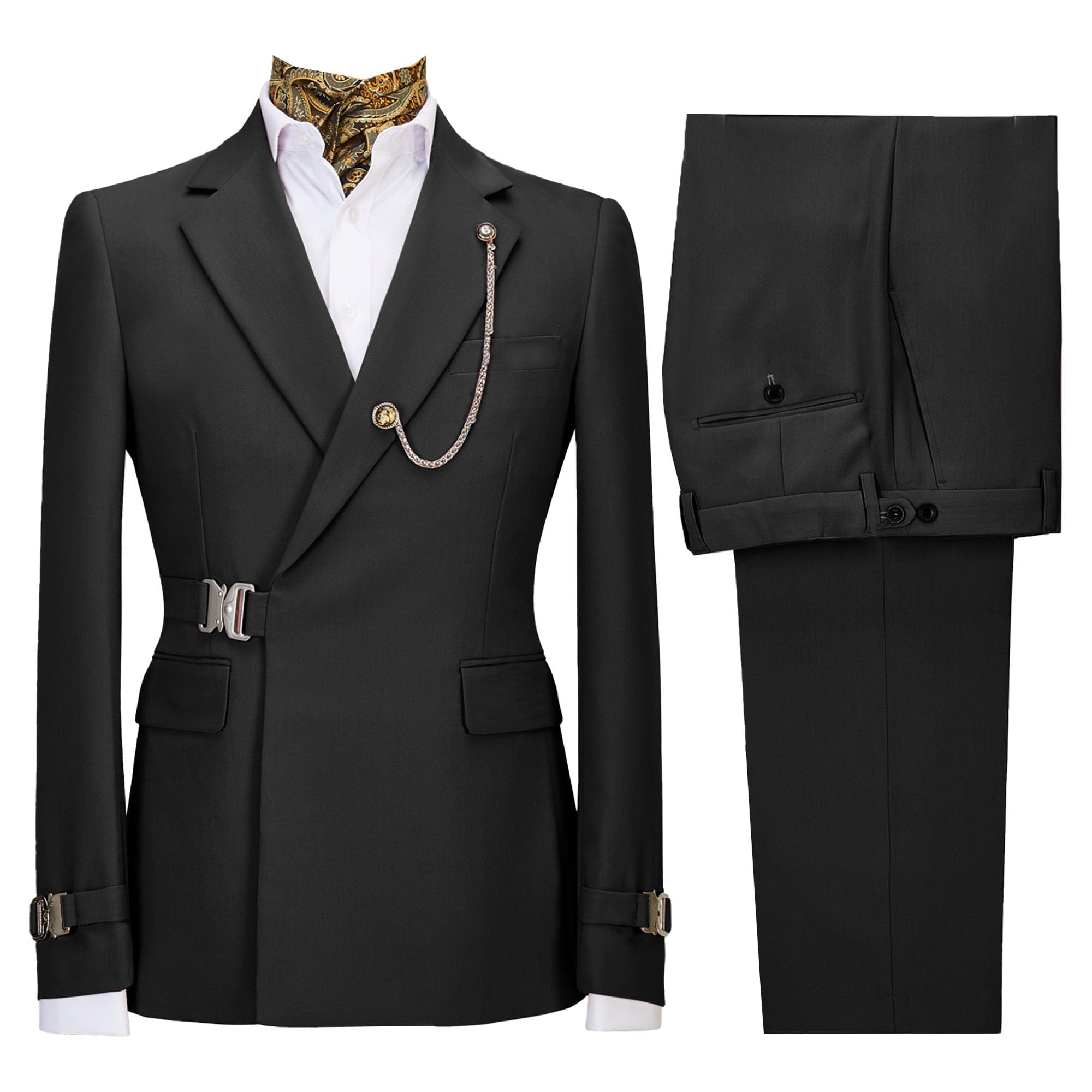 Men's 2 Piece Suit with Metal Clasp Slim Fit Suit Stylish Business Pants Casual Wedding Grooms Tuxedo Suit