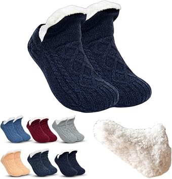 Fleece-Lined Non-Slip Thermal Slippers Socks, Fleece Lined Thermal Socks for Women Men Kids Extreme Cold Weather