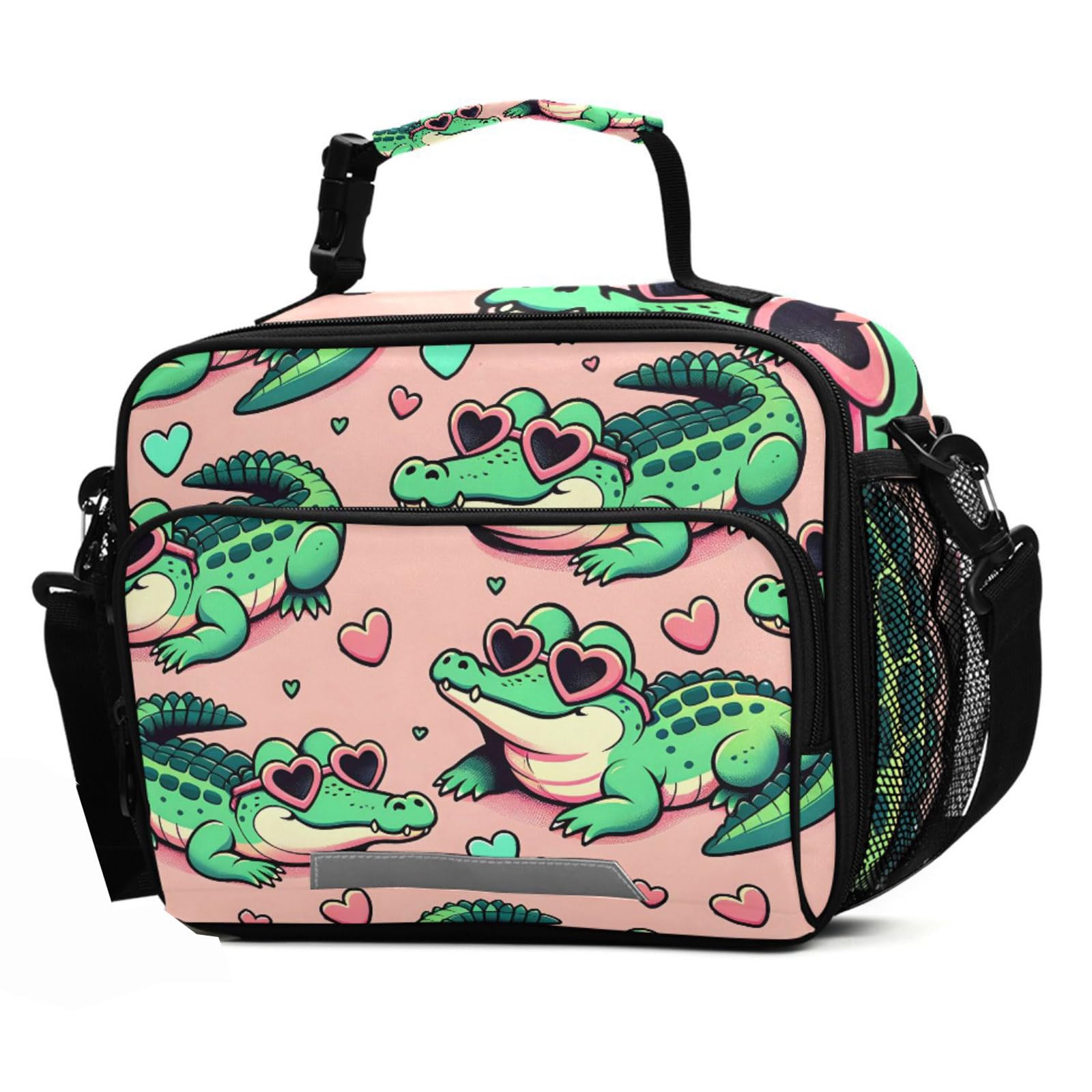 Alligator Crocodiles Pink Lunch Box Insulated Lunch Bag for Girls Kids Boys Cooler Bag Reusable Lunch Tote Bag Shoulder Bag for Work Picnic School