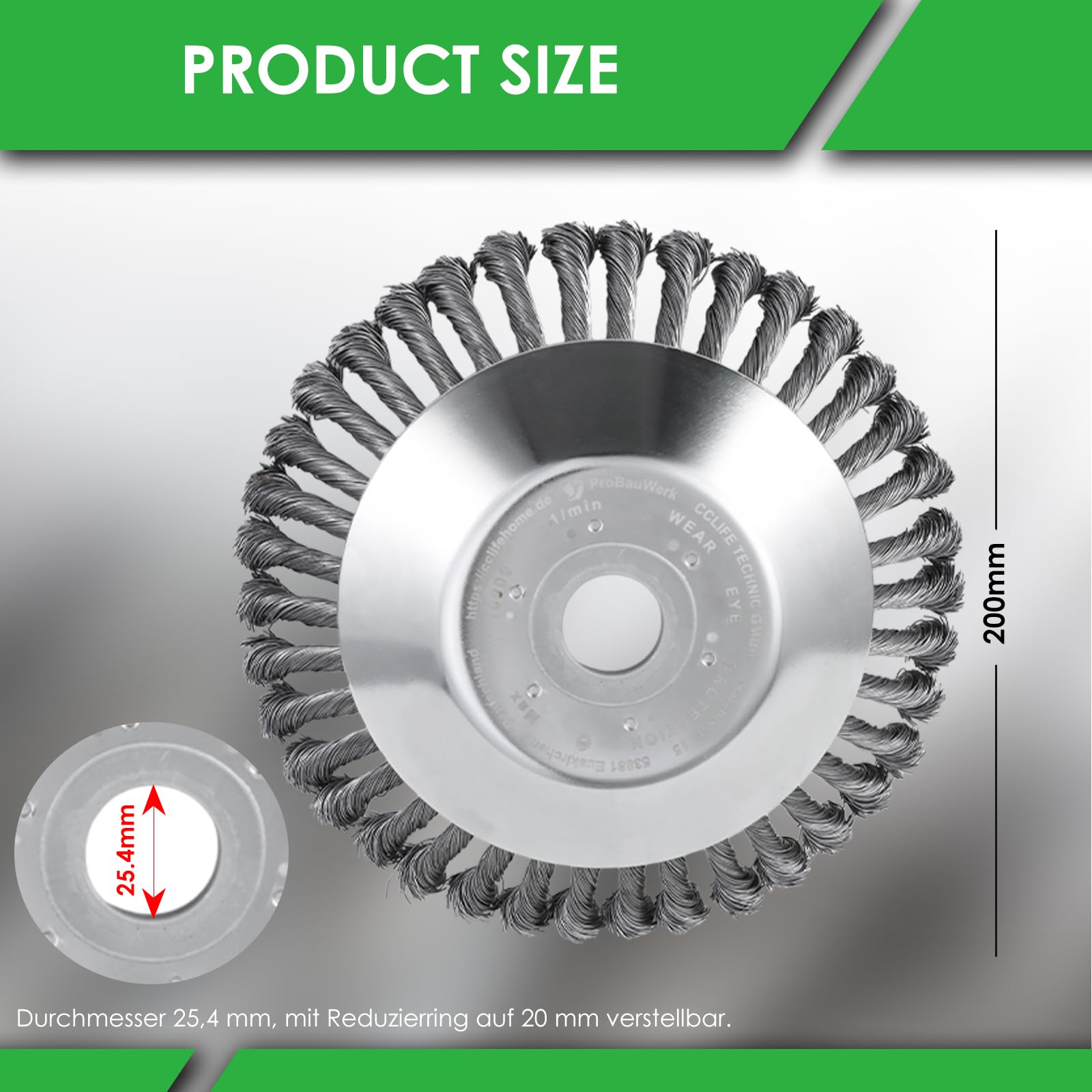 CCLIFE spazzole per Decespugliatore, Spazzola per Erbacce in Acciaio, Spazzola Rotante in Acciaio per Erbacce 200 x 25,4 mm, Disco Spazzola per la Rimozione di Erbacce e Muschio, 2 Set