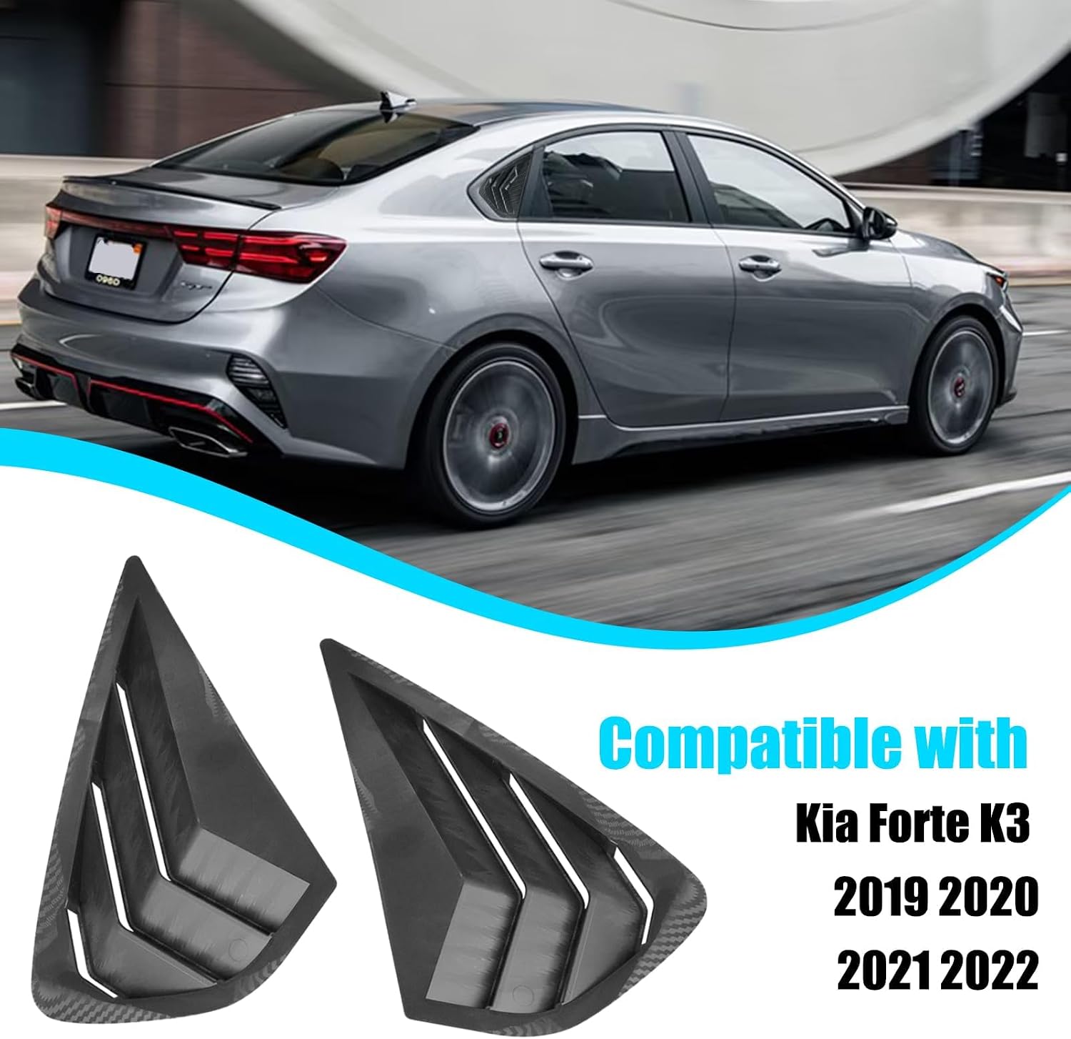Yumzeco 2PCS Compatible with KIA Forte Sedan Side Window Louver Covers 2019 2020 2021 2022 2023 2024, Sporty Style Rear Side Vent Window Louver Shutter Trim KIA Forte Exterior Accessories-Carbon Fiber