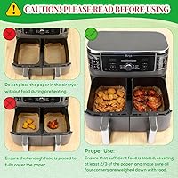 Vista 6 de BYKITCHEN 300 forros para freidora de aire Ninja Dual Airfryer, papel pergamino desechable rectangular compatible con Ninja DZ201/DZ401/DZ550, Bella