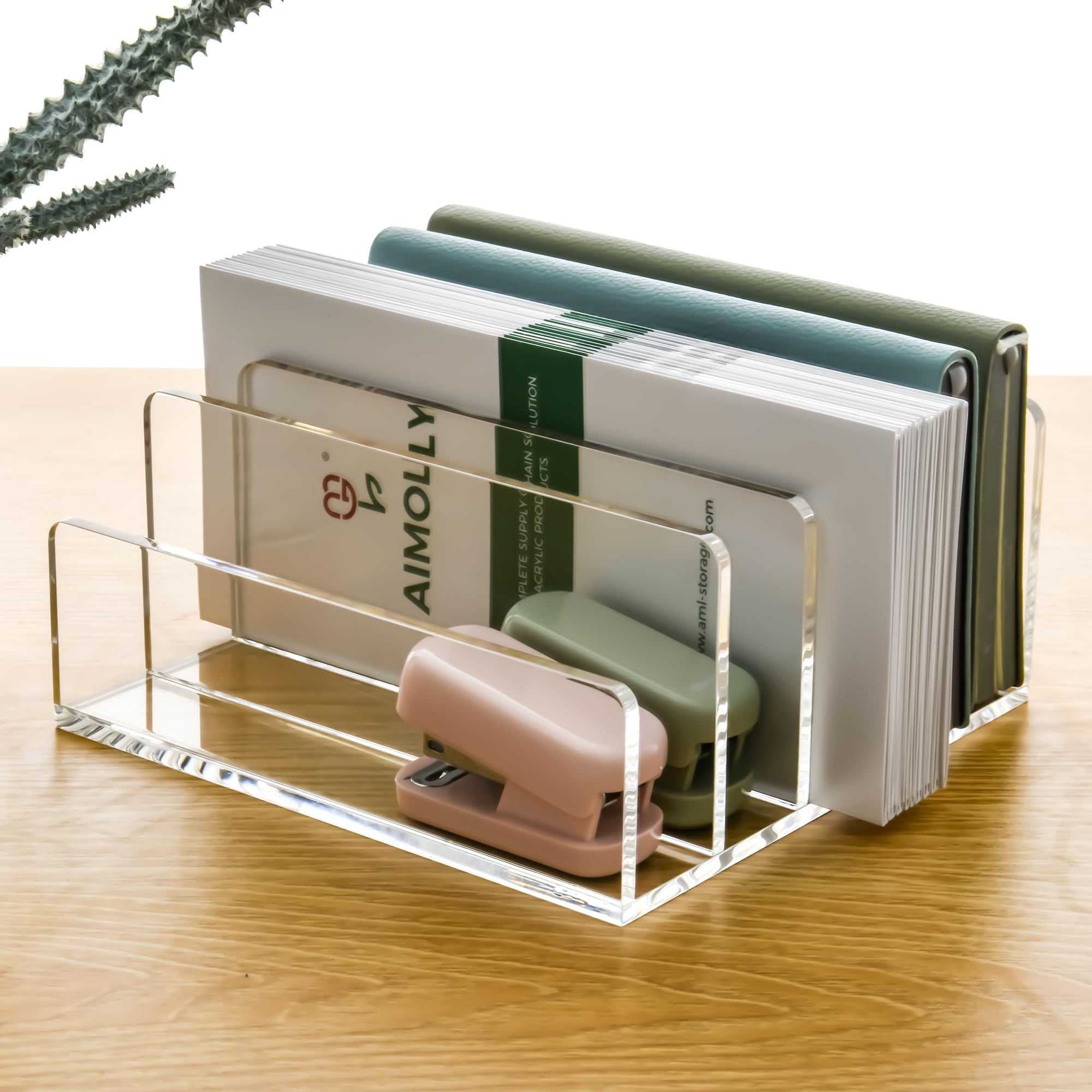 Porta lettere in acrilico - 5 scomparti, trasparente e facile da pulire, organizer da scrivania/sistema di archiviazione per ufficio, famiglia, home office, scuola, A: 17,5 x 17 x 8 cm