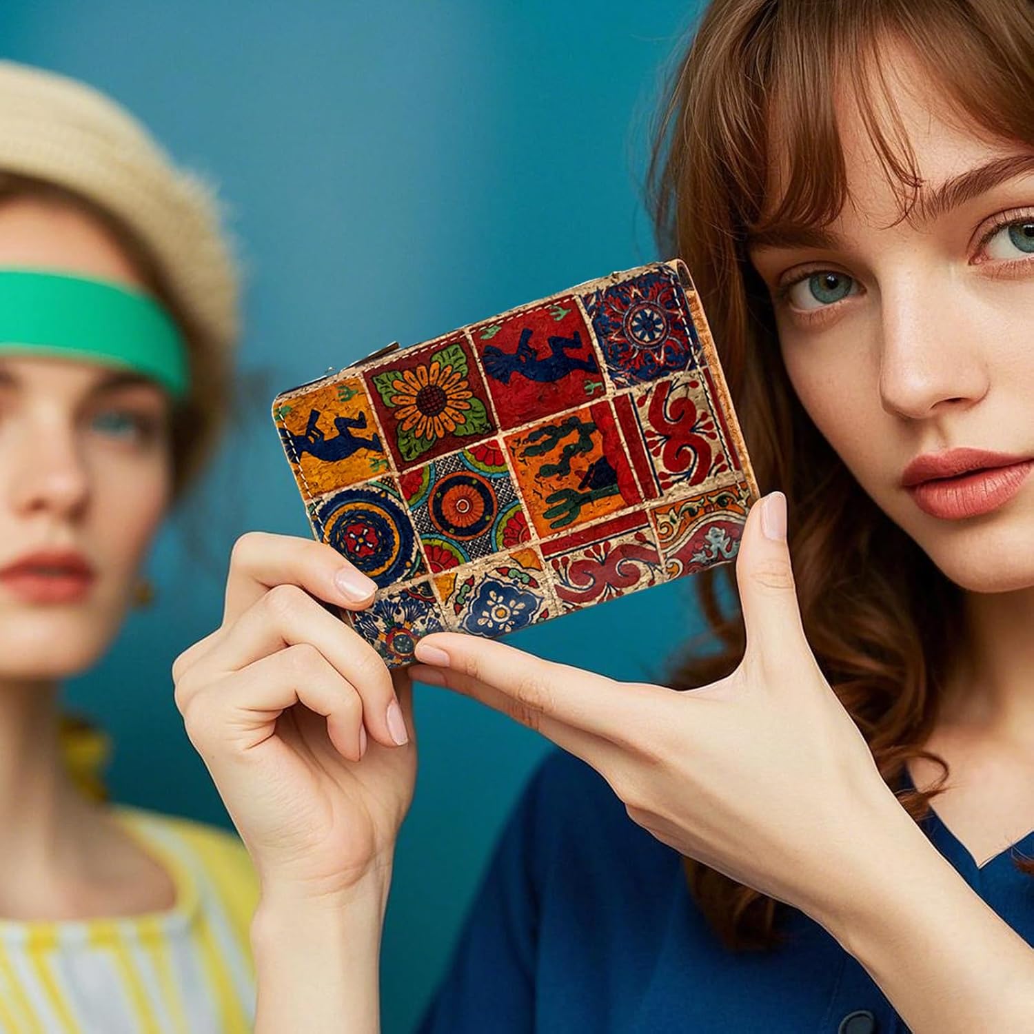 Eco Cork Friendly RFID Blocking Wallet Bi-fold Card Holder Vertical Wallet With Zippered Coin Purse & ID Window - Image 8