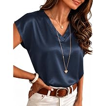 RUMIA Satin Blouses for Women Dressy Casual V Neck Cap Sleeve Shirts 2026 Summer Business Work Blouse Outfits Trendy