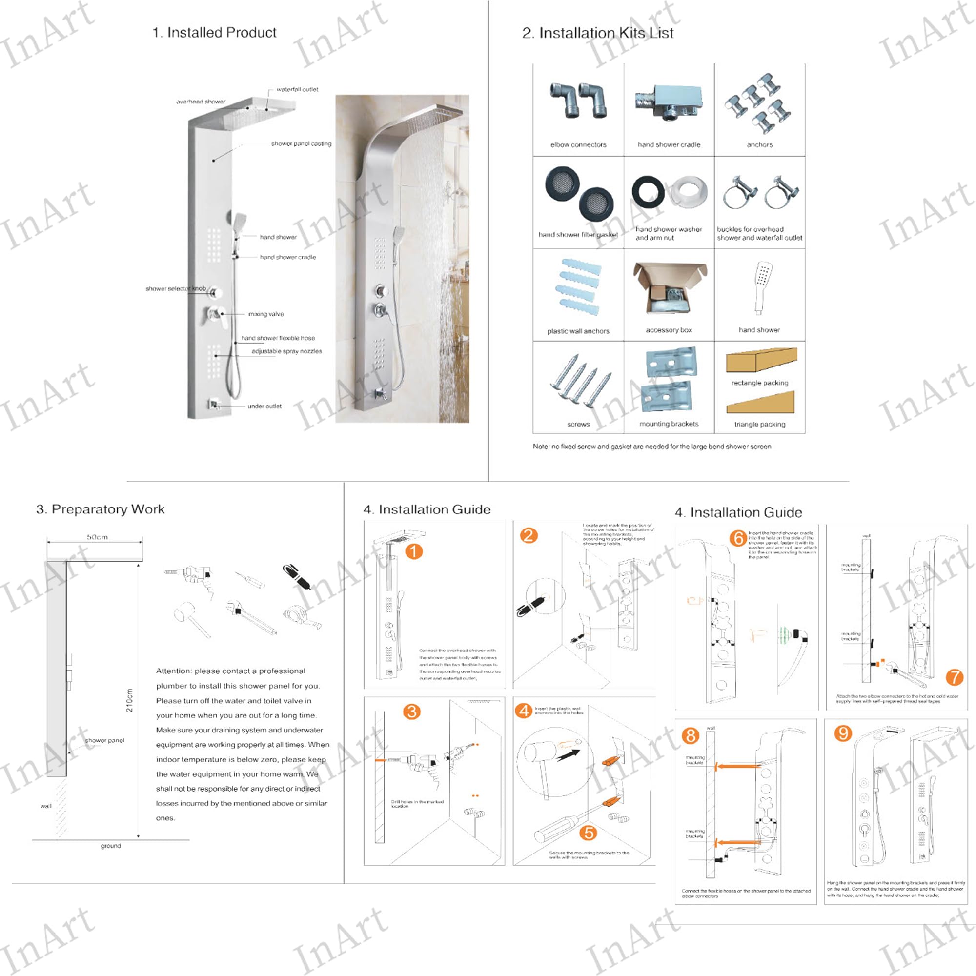 InArt 8-in-1 Shower System - LED Rainfall Shower -7 InArt 8-in-1 Shower System - LED Rainfall Shower -7