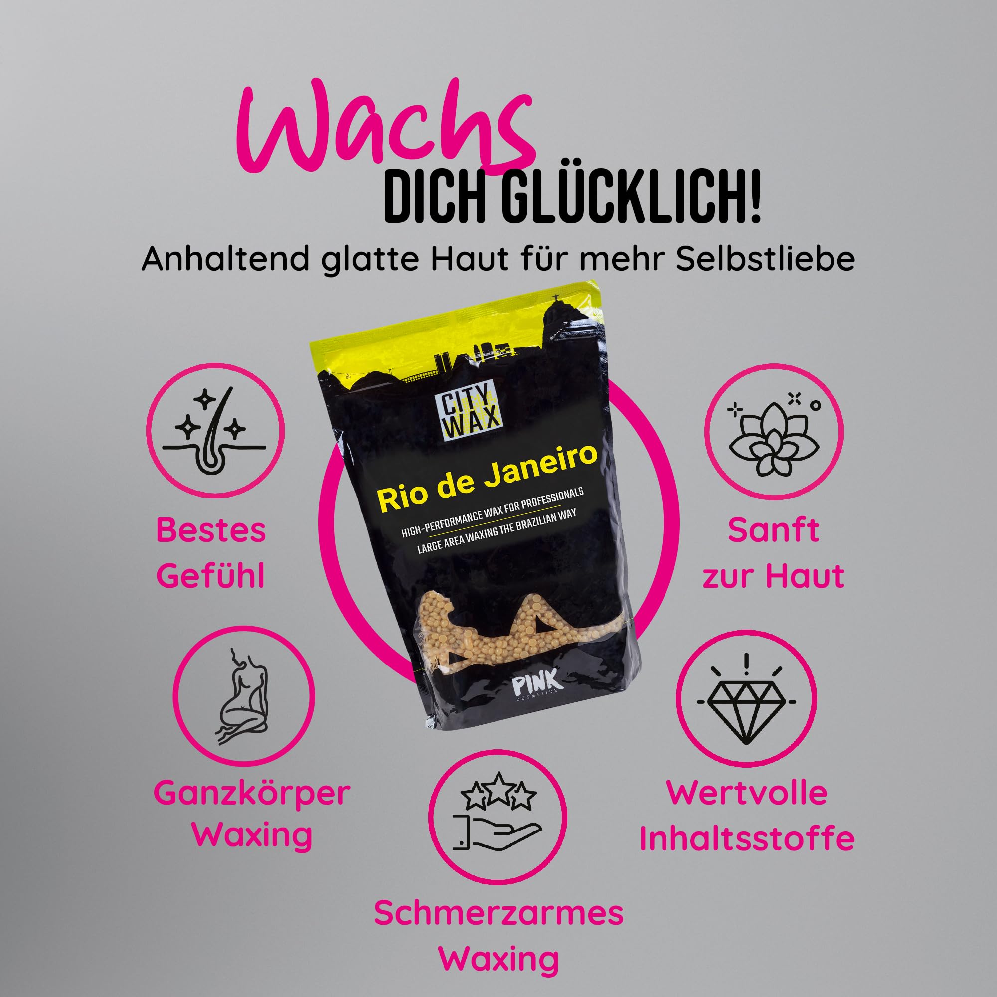 CITY WAX Rio 1 kg - Brasilianisches Premium-Waxing ohne Vliesstreifen - Wachsperlen zur professionellen Haarentfernung für den gesamten Körper