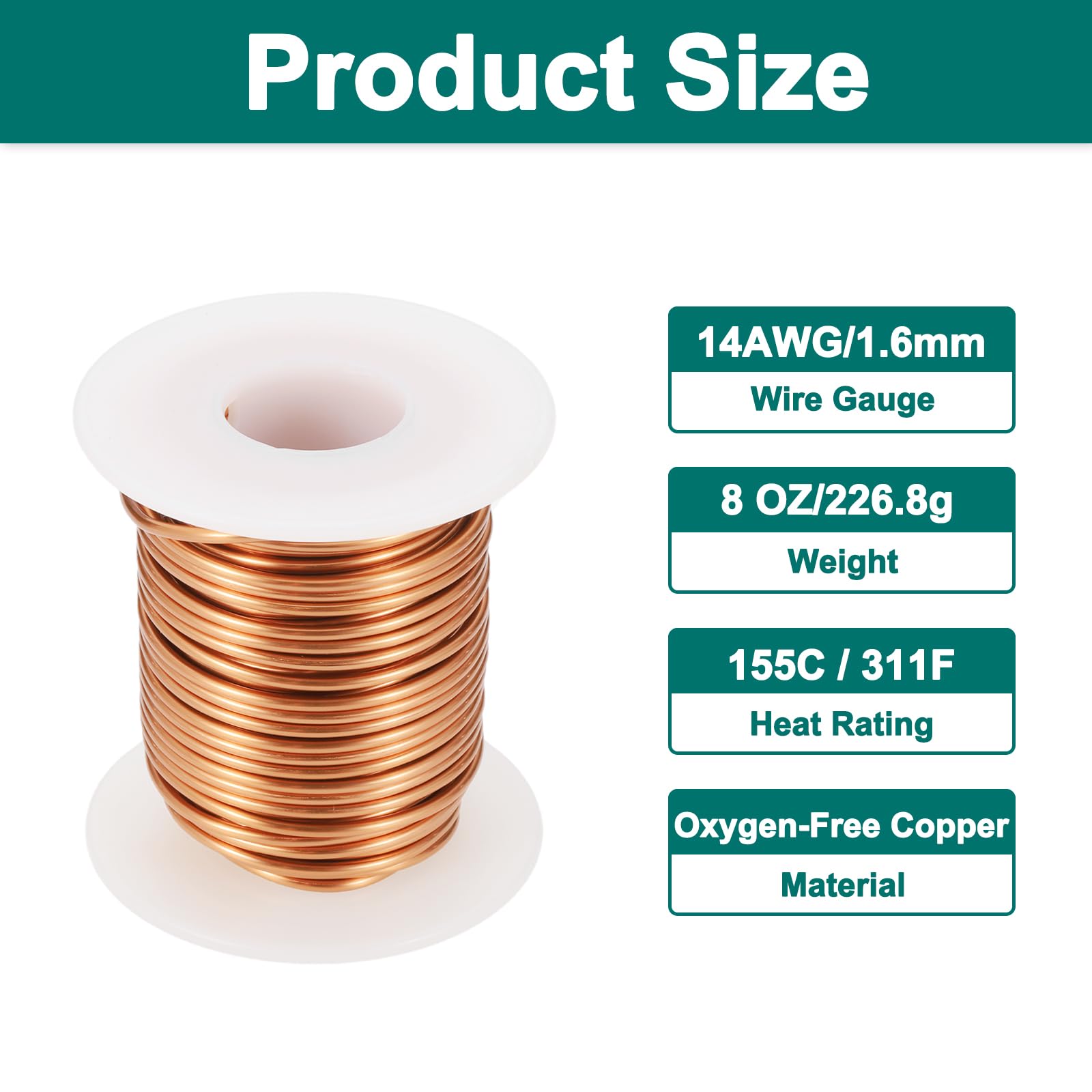 QUARKZMAN Alambre Esmaltado 14 AWG, Cobre Calibre 14 8 Oz Bobinas Magnéticas, Grado F 311°F