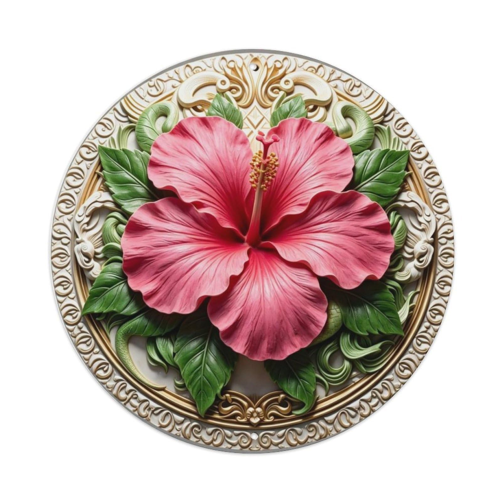 Tropical Hibiscus Flower 3D Beach House Metal Tin Sign Plaque