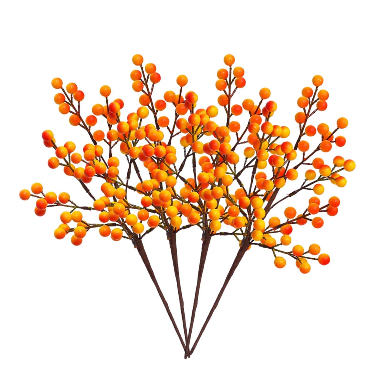 LLZLL 32 Pack Artificial Berry Stems - 6.5 Inch Fall Floral Picks, Orange Berries For Autumn, Thanksgiving & Christmas Decor