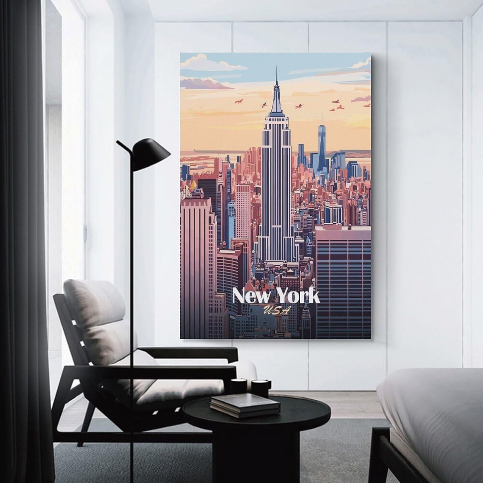 Junmoney New York City Skyline Illustration(2) Canvas Wall Art 16x24inch(40x60cm), for Wall Displays, Bedrooms Or Room Updates, Ideal for Building A Coordinated Art Wall