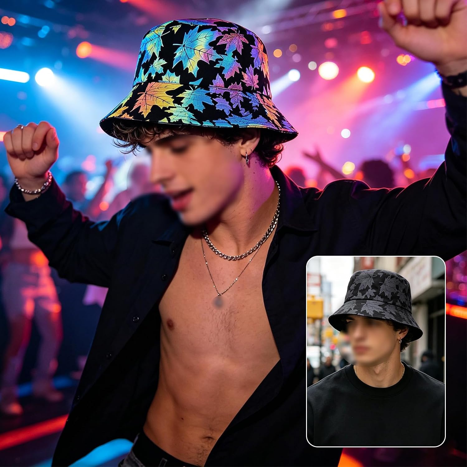 Reflective Bucket Hat for Men Women Rave Bucket Hats Night Fluorescent Fisherman Cap Unisex Casual Luminous Halloween