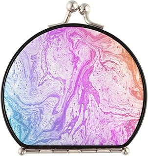 Abstract Painting Colorful Turquoise Purple Golden Marble Texture Compact Makeup Mirror, Twin-Sided Cosmetic Mirror with 2 x 1x Magnification, Buckle Folding Mini Pocket Portable Hand Mirror