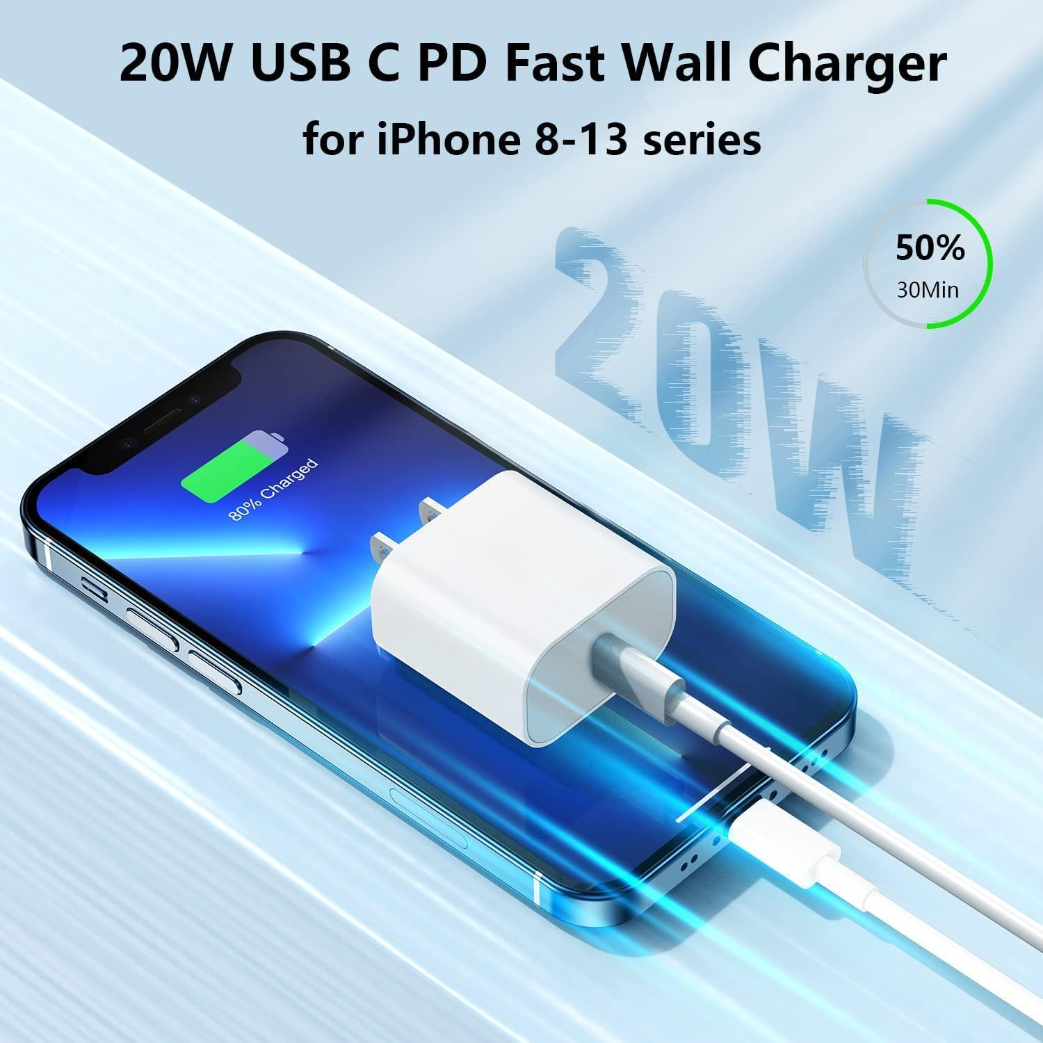 iPhone Fast Charger, [Apple MFi Certified] Wall Charger Plug Block with USB C to Lightning Cable Cord 6ft, iPhone 14 Charging Block Power Adapter Cube for iPhone 14 Pro Max/13 Pro/12 Mini/11,iPad