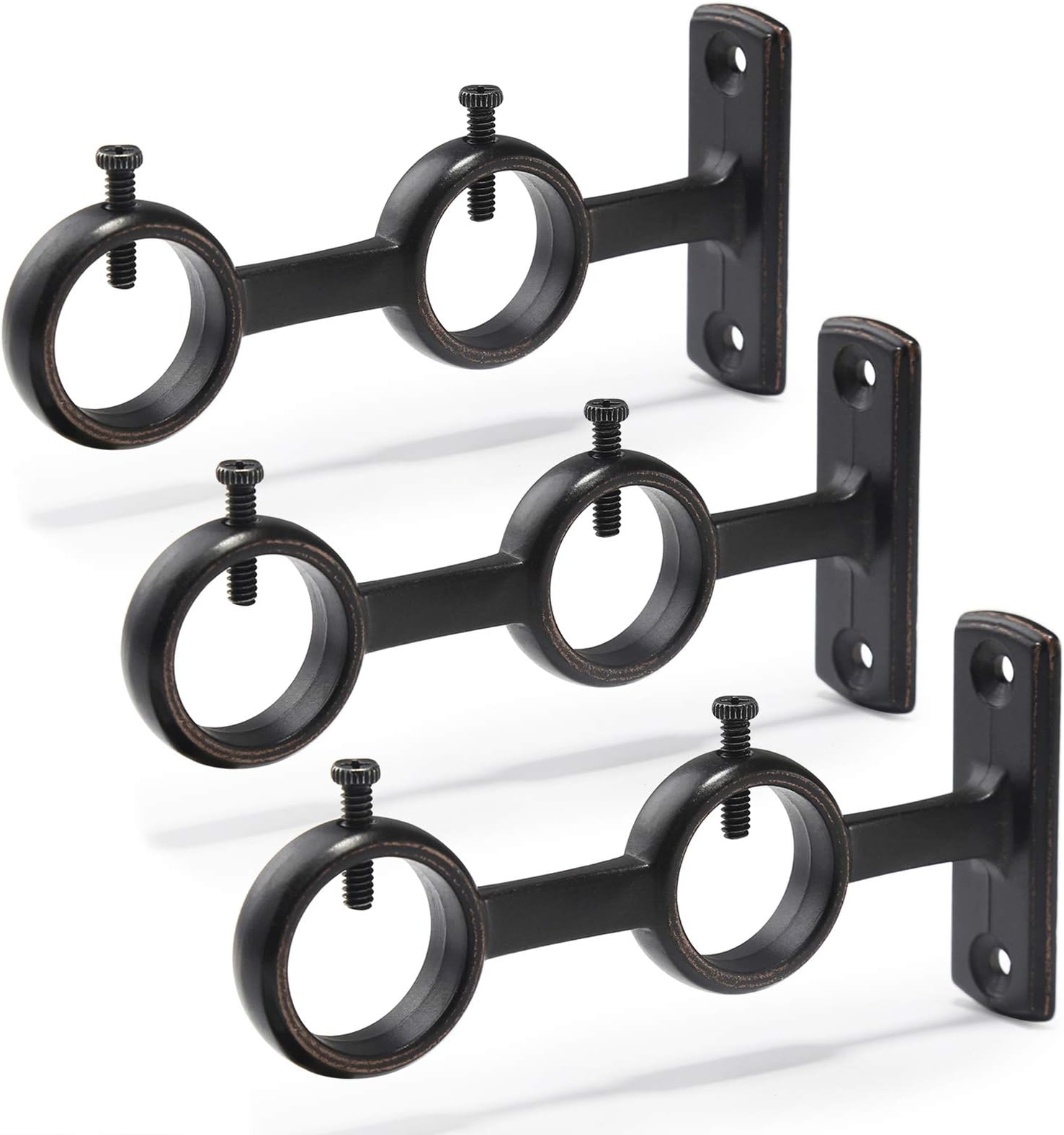 Goowin Curtain Rod Bracket, 3pcs Adjustable Curtain Rod Holder, Double Curtain Brackets Wall Mount Curtain Rod Hooks for Living Room Bathroom Bedroom Curtain rods, Drapery Rods (Black)