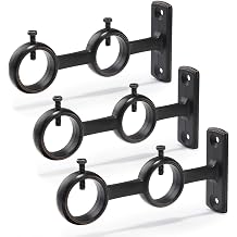 Curtain Rod Bracket, 3pcs Adjustable Curtain Rod Holder, Double Curtain Brackets Wall Mount Curtain Rod Hooks for Living Room Bathroom Bedroom Curtain rods, Drapery Rods Black