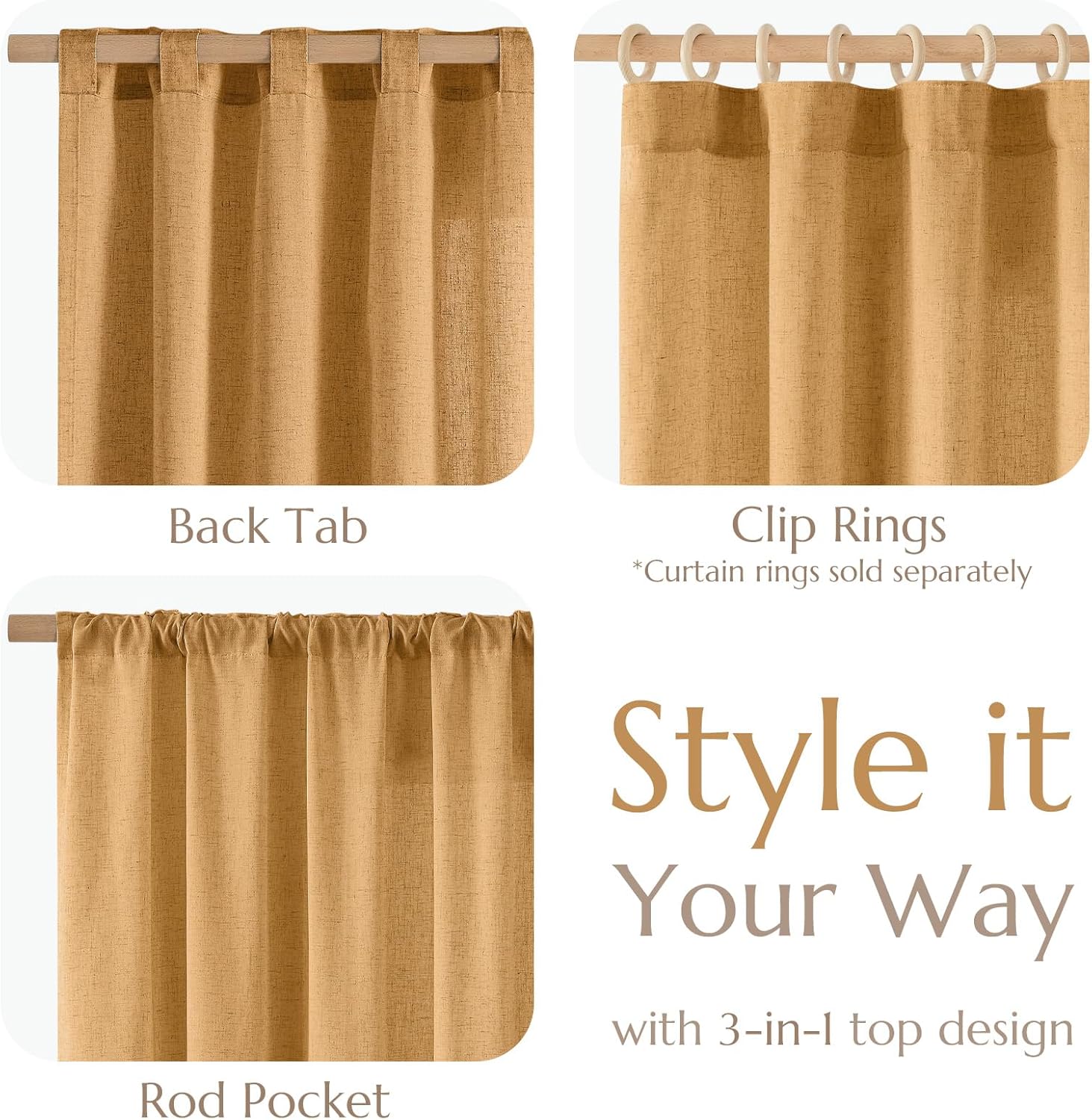 jinchan Linen Blend Curtains 84 inch Length 2 Panels for Bedroom Living Room, Light Filtering 50 inch Wide Farmhouse Drapes with Rod Pocket Back Tab(50W x 84L, Mustard Yellow)