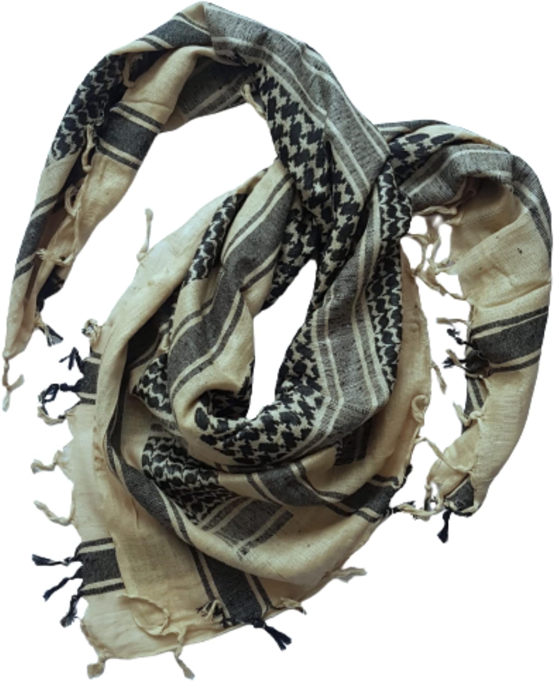 100% Cotton Beige Khaki Sand and Black Shemagh Scarf Arab Keffiyeh Military Desert Head Neck Wrap R.R.P £11.99