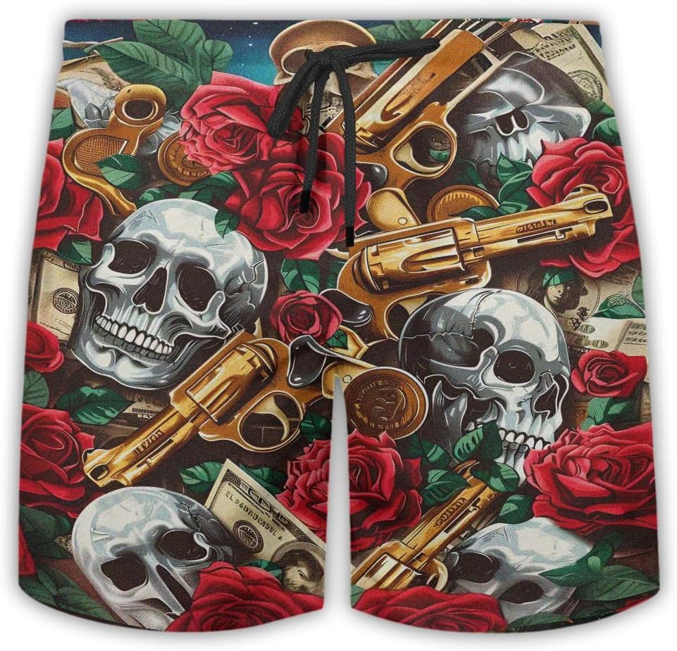 Military Gun Mens Swim Trunks - Gun Weapon Hawaiian Mens Swim Short Beach Shorts TU-SH-52